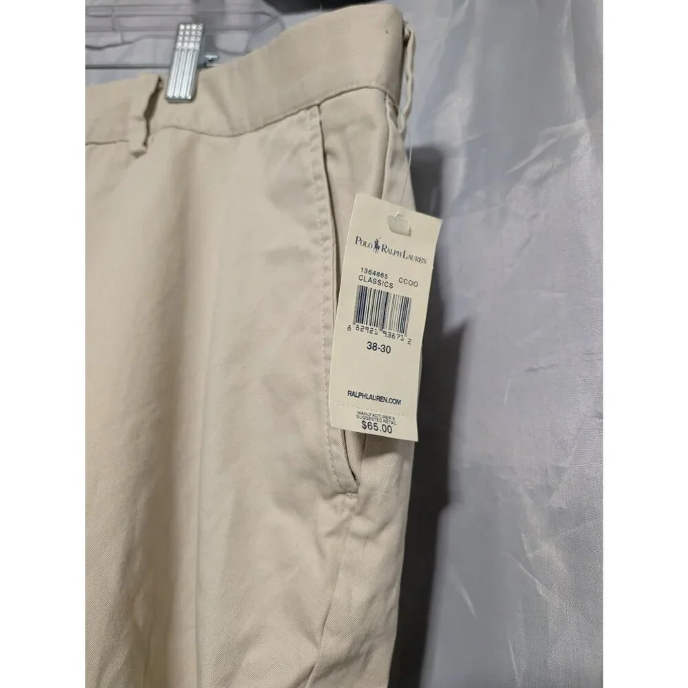 NWT Polo Ralph Lauren Mens 38x30 Prospect Chino Pants Khaki Flat Front